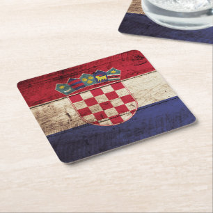 Kroatien-Flagge auf altem Holzmaserung Rechteckiger Pappuntersetzer