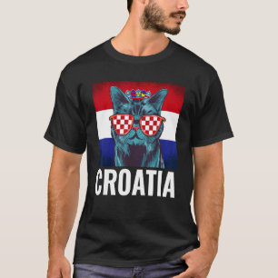 Kroatien-Flagge Balkan-Halbinsel Urlaub Katze Kroa T-Shirt