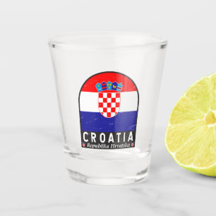 Kroatien-Flagge-Emblem abgenutzt Vintage Schnapsglas