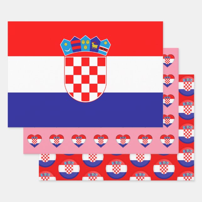 Kroatien Flagge, Herz und kroatische Mode / Gesche Geschenkpapier Set (Set)