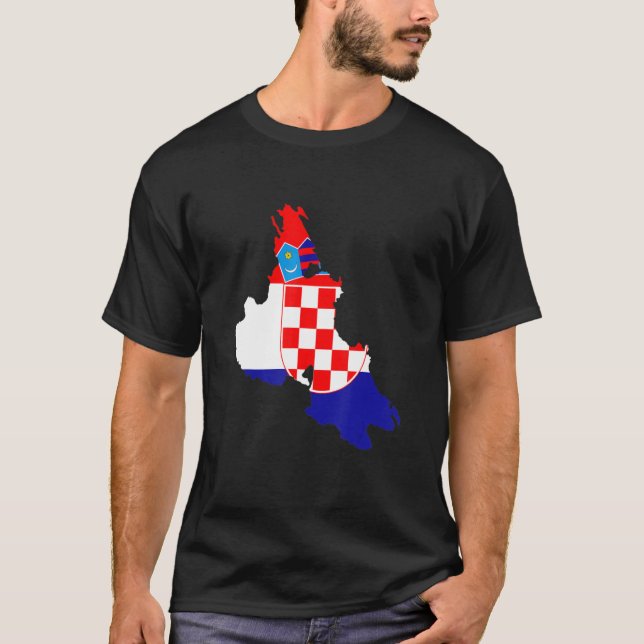 Kroatien-Flagge in Krk Kontur Krk T-Shirt (Vorderseite)