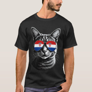 Kroatien-Flagge Katzen-Gesicht-Sonnenbrille kroati T-Shirt