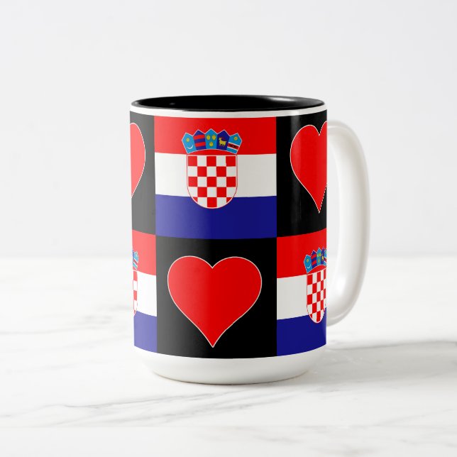 Kroatien Flaggen Herz Muster Fun Patriotisch Kroat Zweifarbige Tasse (VorderseiteRechts)