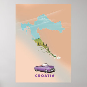 Kroatien Karte illustrierter Druckposter. Poster
