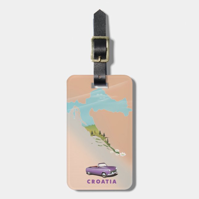 Kroatien Karte Illustriertes Druckplakat. Gepäckanhänger (Vorderseite vertikal)