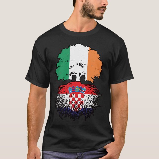 Kroatien Kroatische Irish Ireland Tree Roots Flag T-Shirt (Vorderseite)