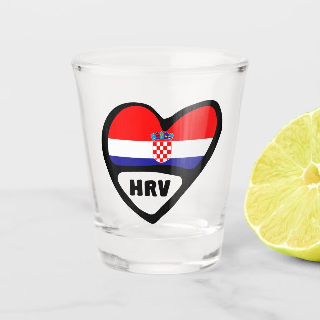Kroatien Ländercode Flaggenstaat Herz Hrvatska Schnapsglas (Vorderseite)