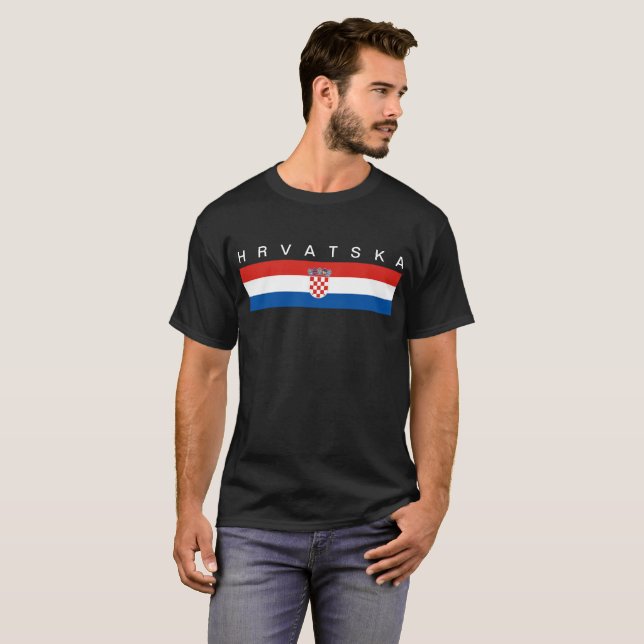Kroatien-Landesflaggesymbol langes hrvatska T-Shirt (Vorne ganz)