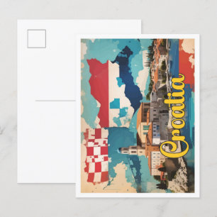 Kroatien Pop-Art-Reiseillustration Postkarte