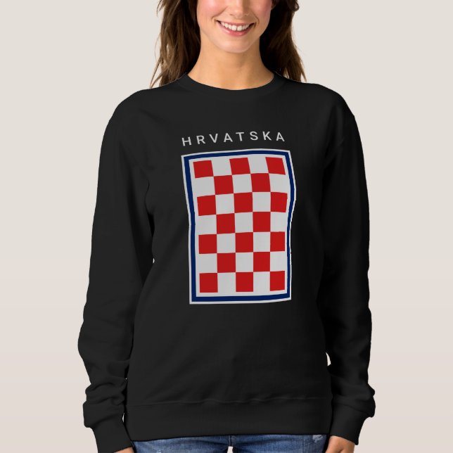 Kroatien Schachbrett Blau Rand Sweatshirt (Vorderseite)