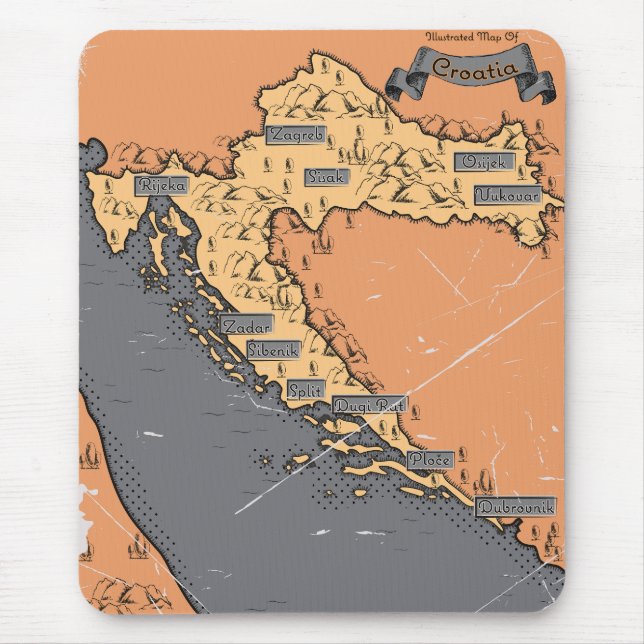 Kroatien Vintage alte Karte Mousepad (Vorne)