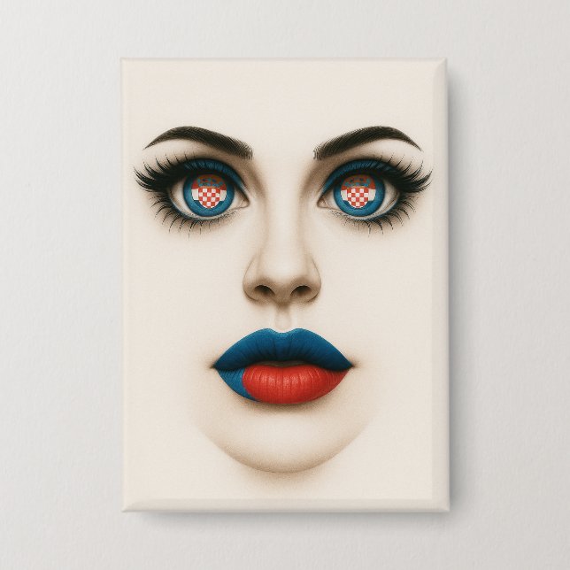 Kroatisch Beauty Eyes & Lips Pop Portrait Button (Vorderseite)