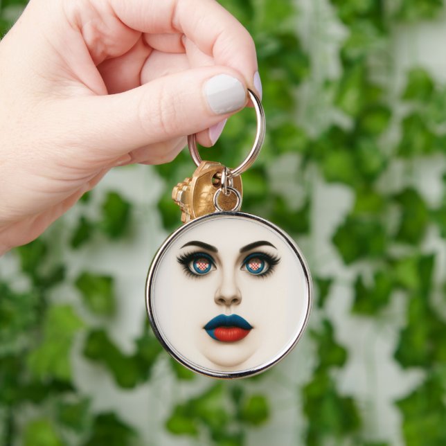 Kroatisch Beauty Eyes & Lips Pop Portrait Schlüsselanhänger (Hand)