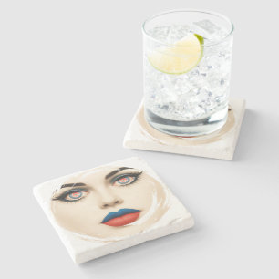 Kroatische Flagge Gesicht – Augen & Lippen Pop Art Steinuntersetzer