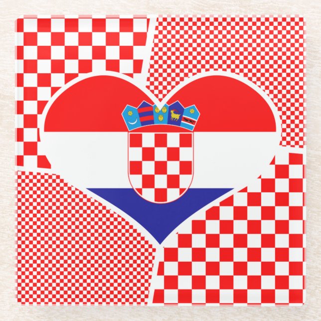 Kroatische Flagge im Herzen Glasuntersetzer (Vorderseite)