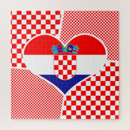 Kroatische Flagge in Herz gestapelt Collage Jigsaw Puzzle