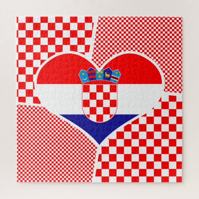 Kroatische Flagge in Herz gestapelt Collage Jigsaw Puzzle (Vertikal)