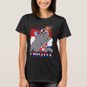 Kroatische Flagge Katze kroatischer Fußball kroati T-Shirt
