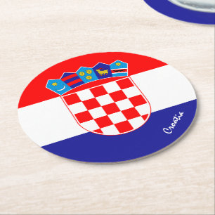 Kroatische Flagge & Kroatien Hochzeit, Party / Spo Runder Pappuntersetzer