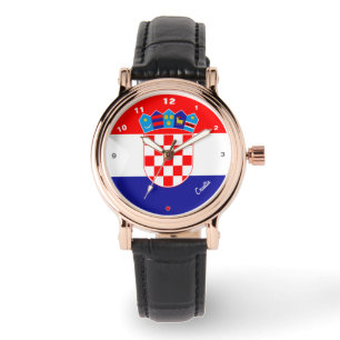 Kroatische Flagge & kroatisches Modeherz / Sport Armbanduhr