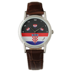Kroatische Flagge & kroatisches Modeherz /sport Armbanduhr