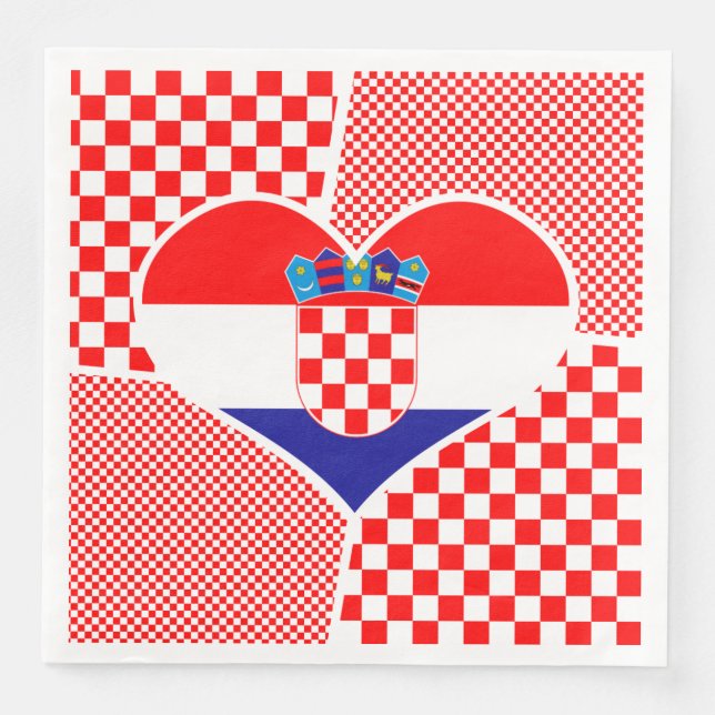 Kroatische Flagge mit Schachbretts Collage Serviette (Vorderseite)