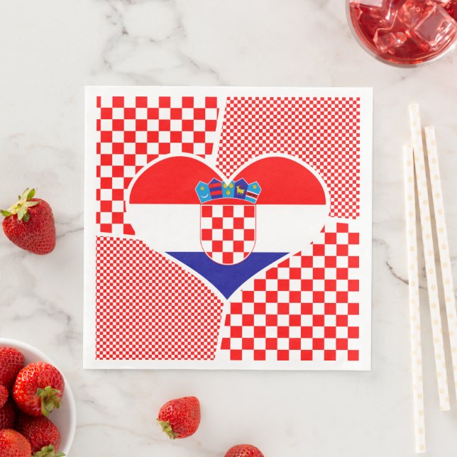 Kroatische Flagge mit Schachbretts Collage Serviette (Beispiel)