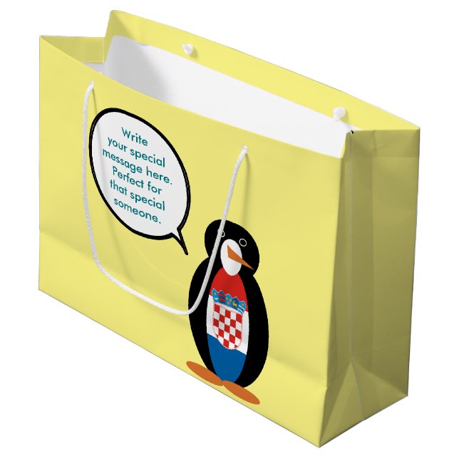Kroatische Flagge - Vortrag von Frau Penguin Perso Große Geschenktüte (Vorderseite Schrägansicht)