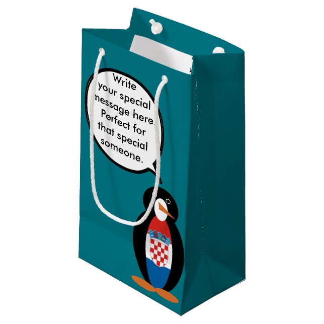 Kroatische Flagge - Vortrag von Frau Penguin Perso Kleine Geschenktüte (Vorderseite Schrägansicht)