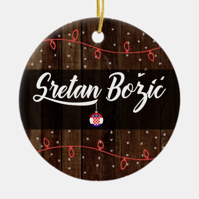 Kroatische frohe Weihnachten, Sretan Božić Keramik Ornament (Vorne)