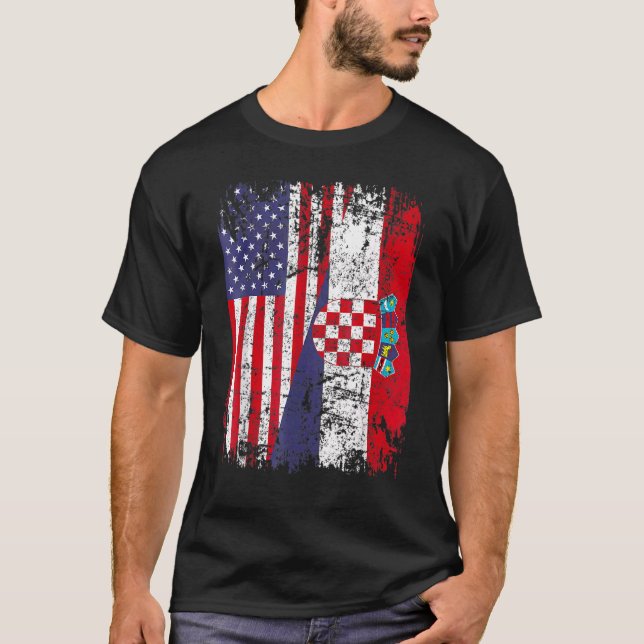 Kroatische Roots Halbamerikanische Flagge Kroatien T-Shirt (Vorderseite)