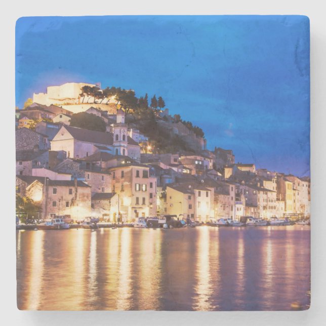 kroatische Stadt Sibenik in der Nacht Steinuntersetzer (Vorderseite)