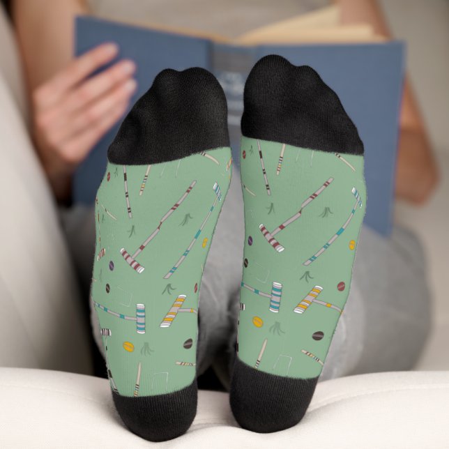 Krocket-Spiel Rasenspiele Jade Grün Gemustert Socken (Unterseite)