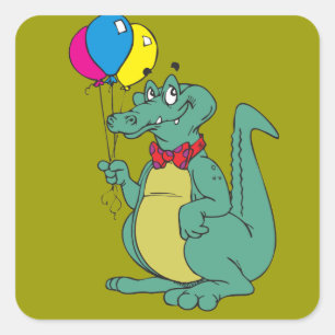 Krokodil/Alligator mit Balloonsticker Quadratischer Aufkleber