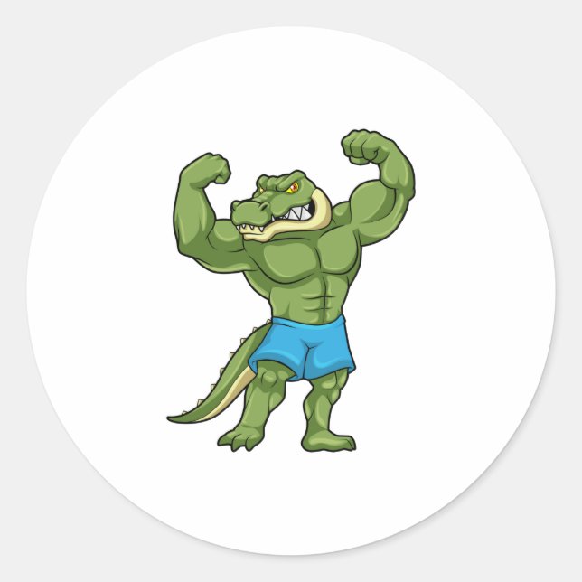 Krokodil als Bodybuilder extrem Runder Aufkleber (Vorderseite)