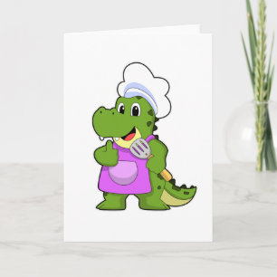 Krokodil als Koch mit Pfanne Karte