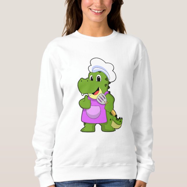 Krokodil als Koch mit Spatula Sweatshirt (Vorderseite)