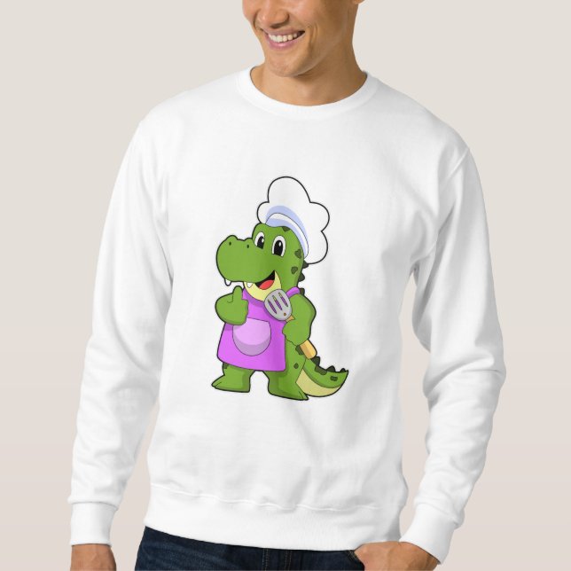 Krokodil als Koch mit Spatula Sweatshirt (Vorderseite)
