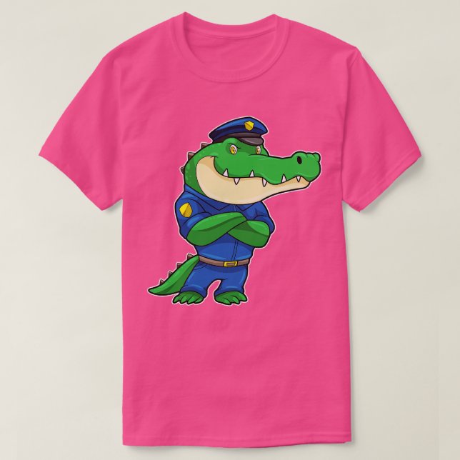 Krokodil als Polizeibeamter mit Polizeiuniform T-Shirt (Design vorne)