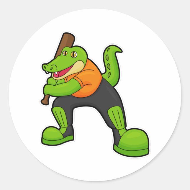 Krokodil am Cricket mit Cricket-Schläger Runder Aufkleber (Vorderseite)