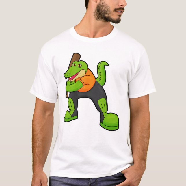 Krokodil am Cricket mit Cricket-Schläger T-Shirt (Vorderseite)