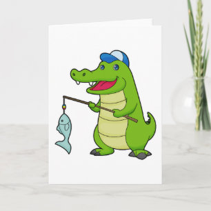 Krokodil Angeln Fischer Angelrute Karte