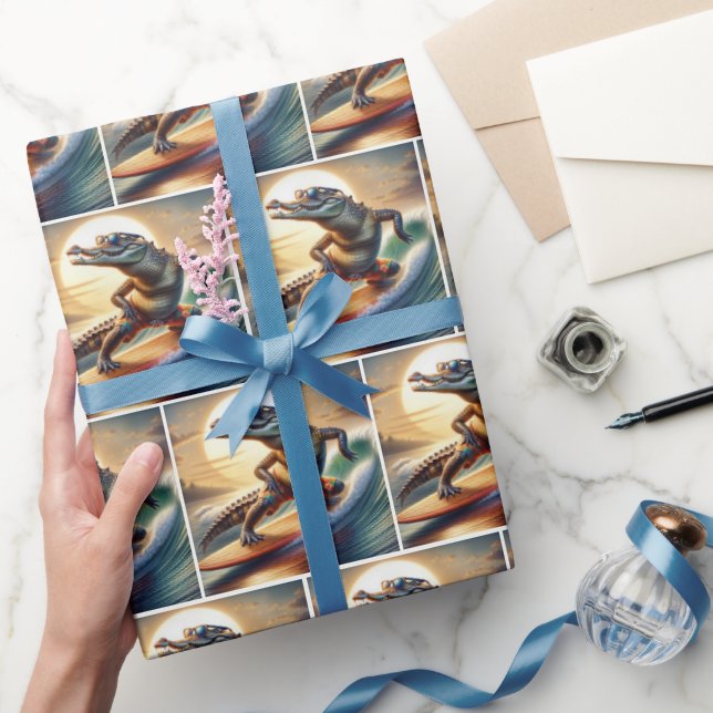 Krokodil auf der Surfbrett Geschenkpapier (Schenken)