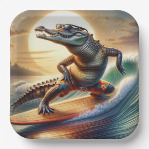 Krokodil auf der Surfbrett Pappteller