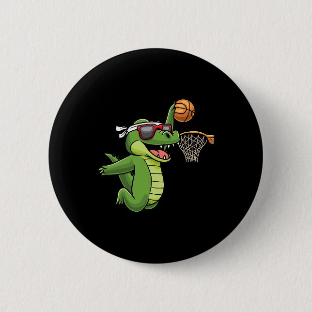 Krokodil Basketball Alligator Basketball Button (Vorderseite)