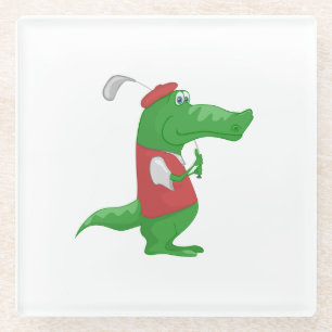 Krokodil, das Golf-Cartoon spielt Glasuntersetzer