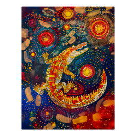Krokodil im aborigines Dot Art Stil Poster