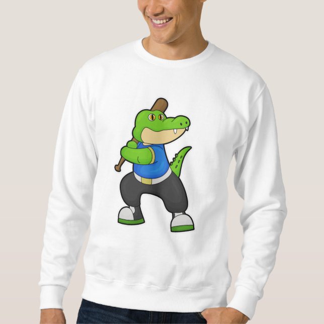 Krokodil im Baseball mit Baseballschläger Sweatshirt (Vorderseite)