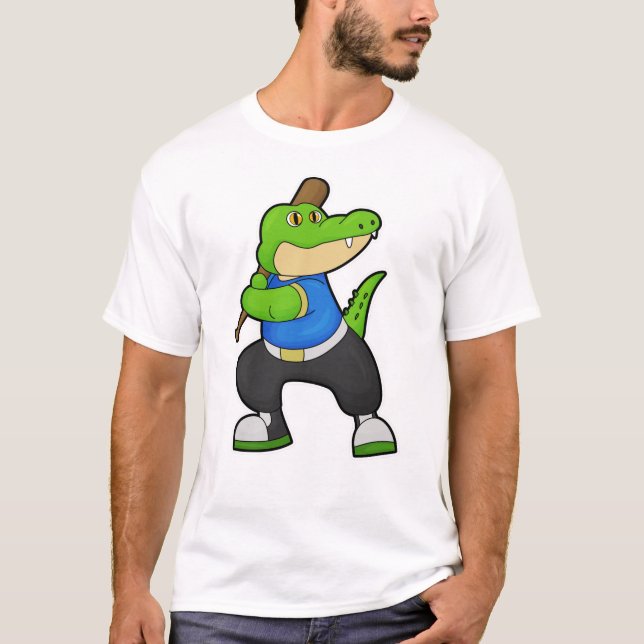 Krokodil im Baseball mit Baseballschläger T-Shirt (Vorderseite)