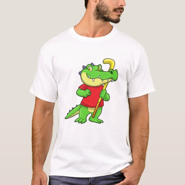 Krokodil im Feldhockey mit Hockeystick T-Shirt (Vorderseite)
